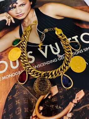 Gold-Tone Multi-Gem Charm Bracelet - Red, Green, Blue